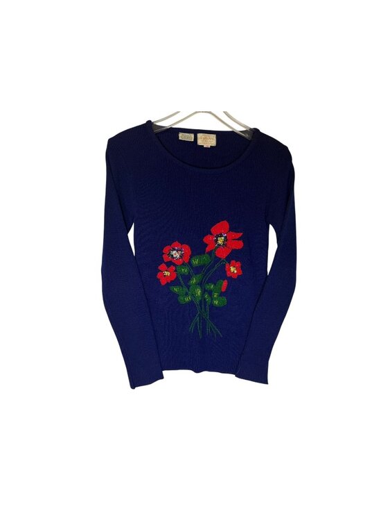 Vintage Sweaters - Vintage Virgin Acrylic Fibre Floral Embroidered Sweater WPL 10360 Size S / M
